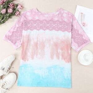 Lace Accent Tie-Dye T Shirt